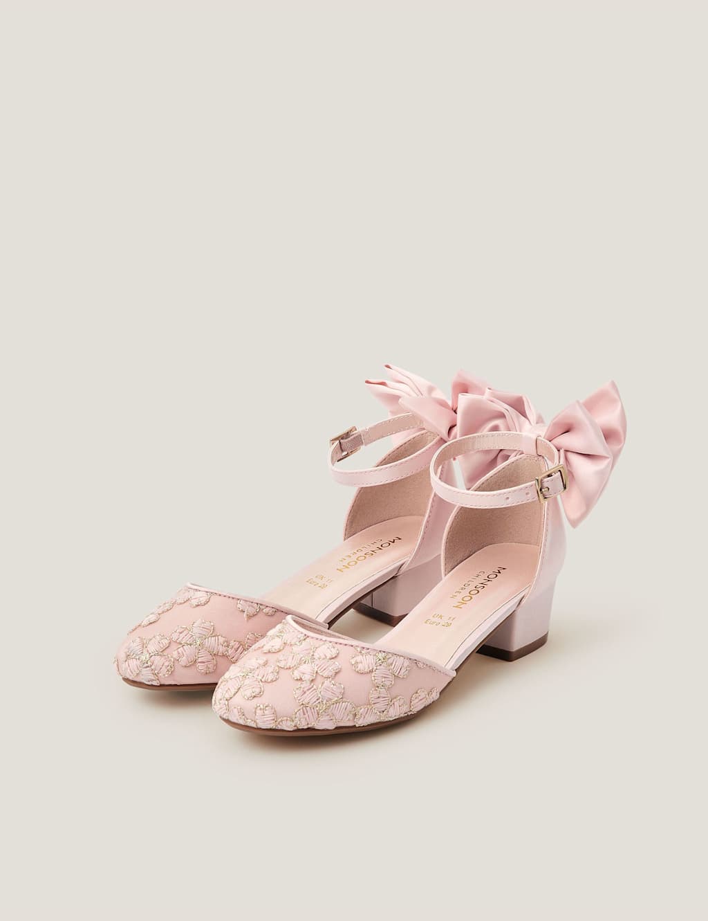 Monsoon Girls Flower Embroidered Party Shoes (7 Small-6 Large) - 10 - Pink - Available at M&S