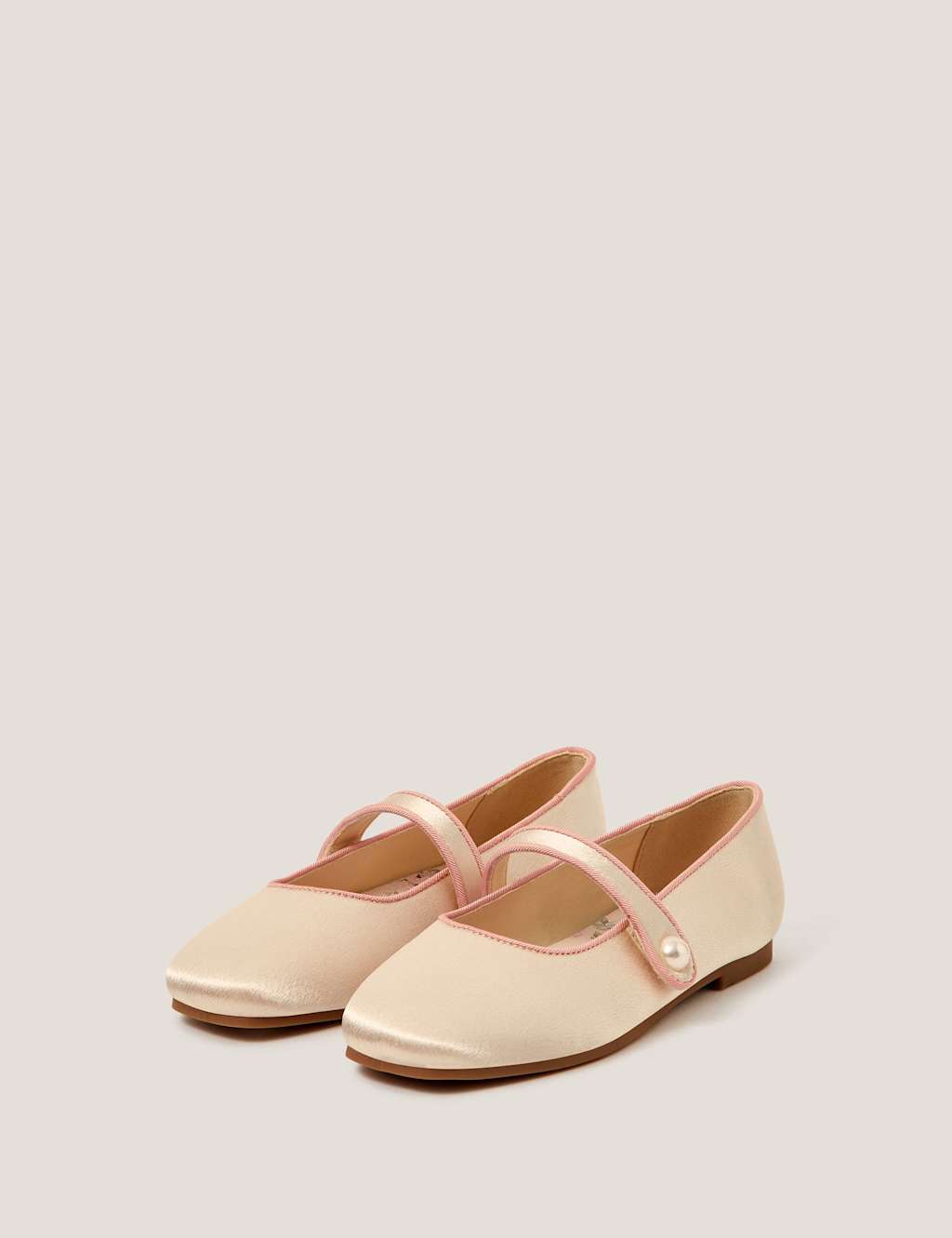 Monsoon Girls Pearl Strap Satin Ballerina Shoes (7 Small-4 Large) - 2 - Ivory - Available at M&S