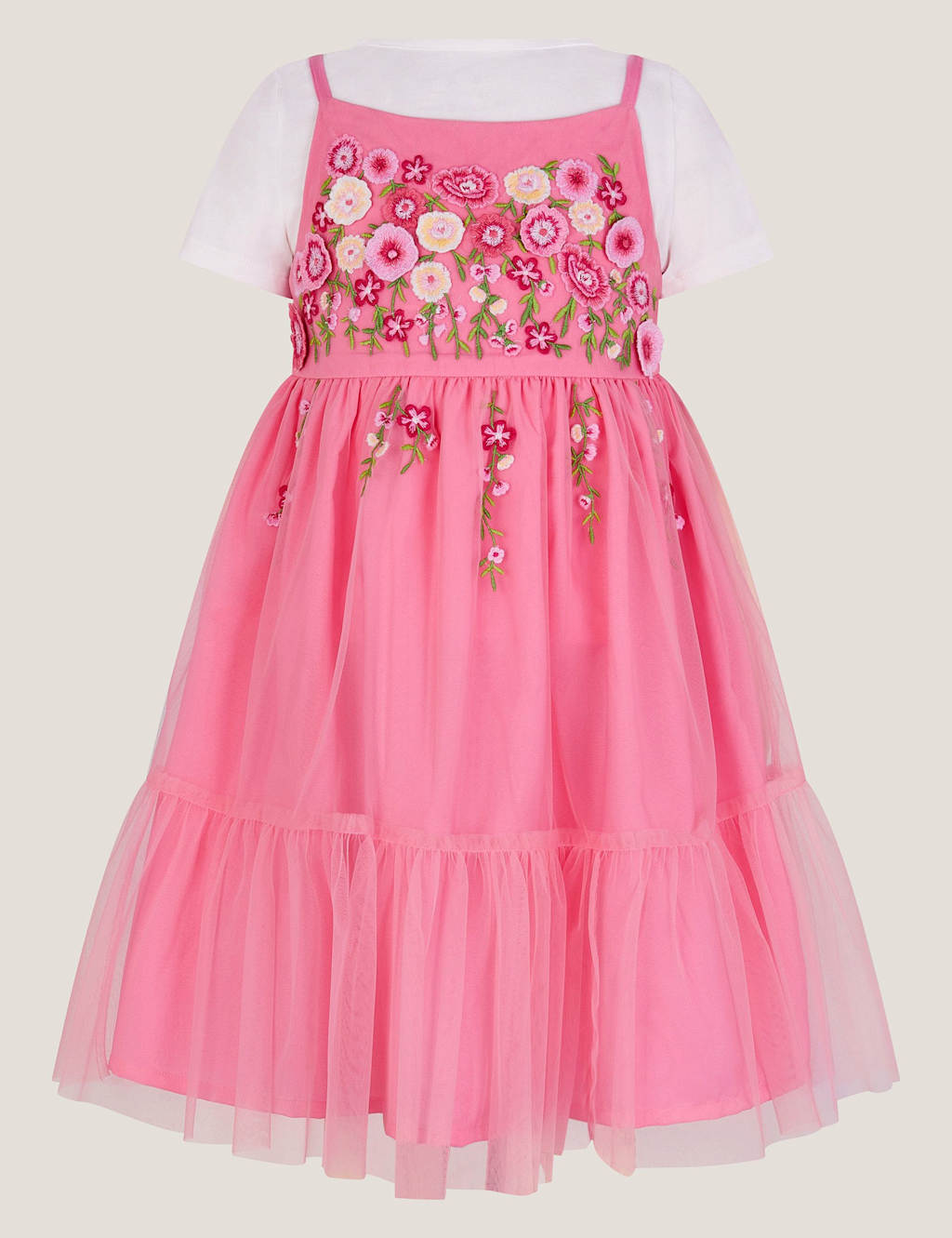 2pc Floral Tulle Tiered Dress & T-Shirt Set (3-13 Yrs)