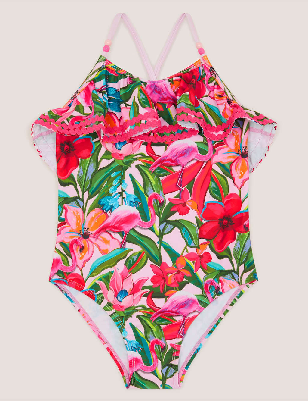Monsoon Girls Tropical Flamingo Swimsuit (3-13 Yrs) - 9-10 Years - Pink Mix - Available at M&S