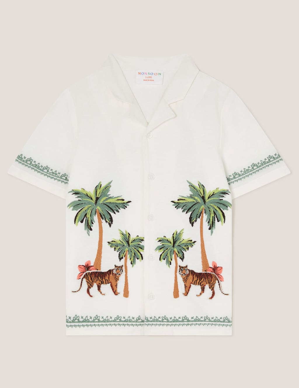 Cotton Blend Tiger Embroidered Shirt (2-13 Yrs)
