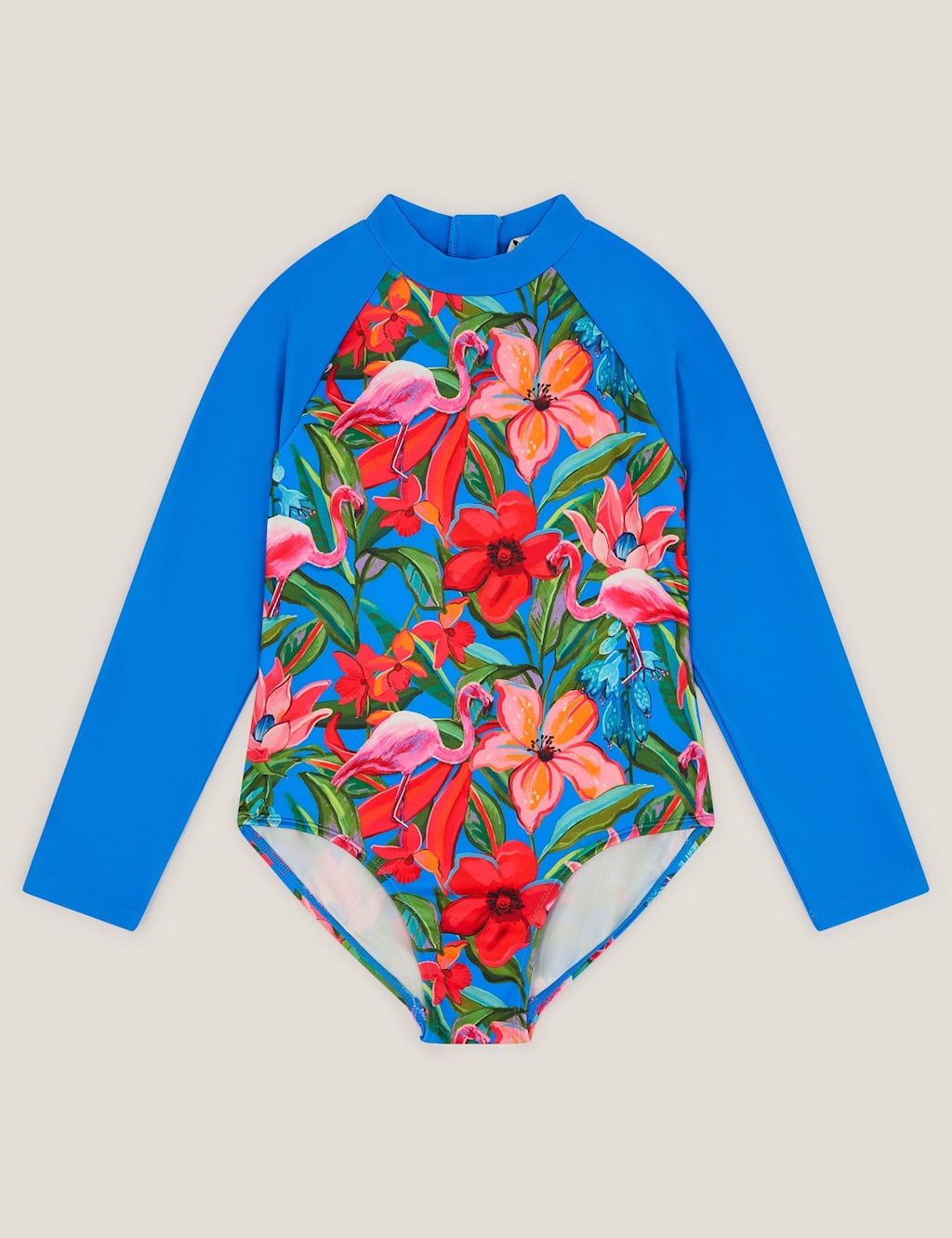Monsoon Girls Tropical Long Sleeve Swimsuit (3-13 Yrs) - 9-10 Years - Blue Mix - Available at M&S