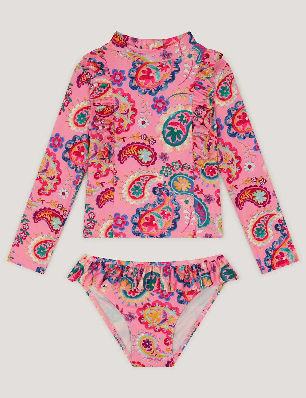 Monsoon Girls 2 Piece Paisley Long Sleeve Swim Set (3-13 Yrs) - 11-12 Years - Pink Mix - Available at M&S