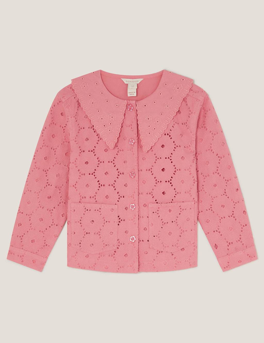 Pure Cotton Broderie Collared Jacket (3-15 Yrs)