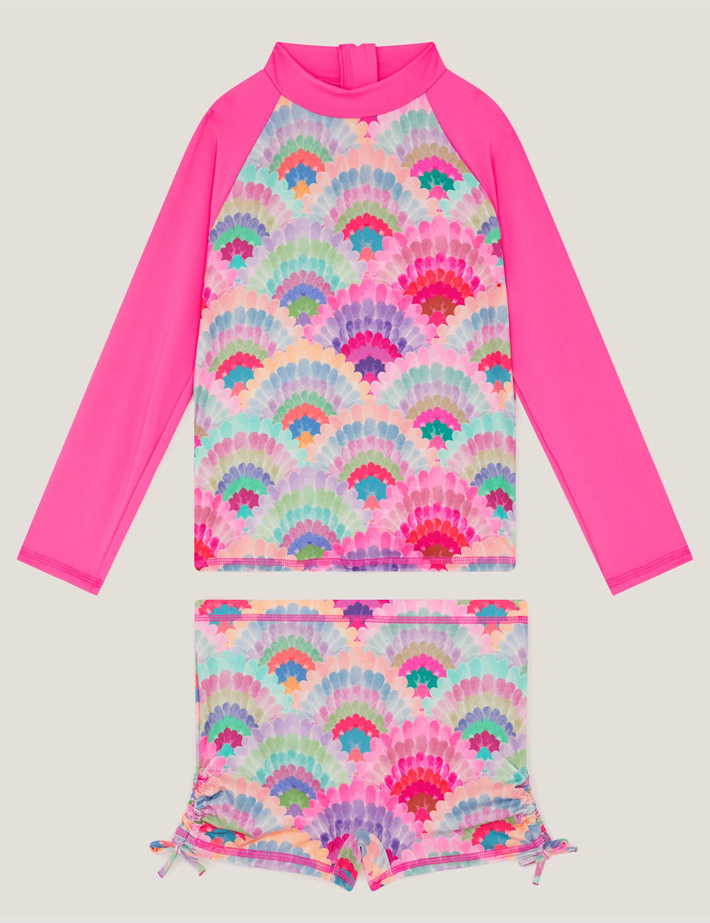 Monsoon Girls 2 Piece Shell Print Long Sleeve Swim Set (3-15 Yrs) - 12-13 Years - Pink Mix - Available at M&S
