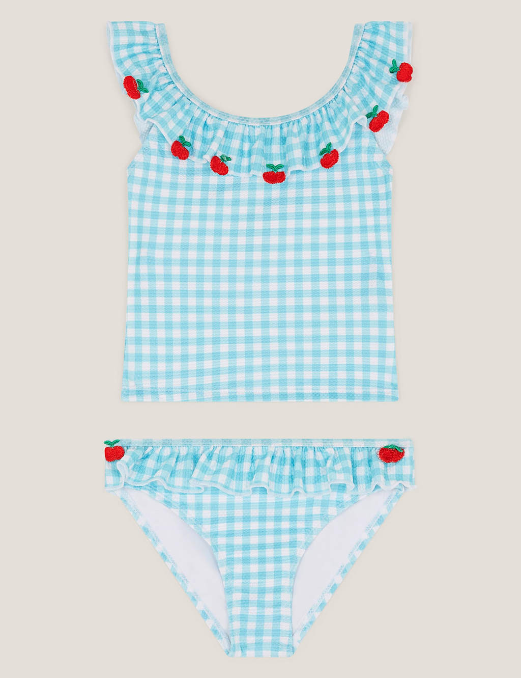 Monsoon Girls 2 Piece Gingham Tomato Swim Set (3-13 Yrs) - 3-4 Years - Green Mix - Available at M&S
