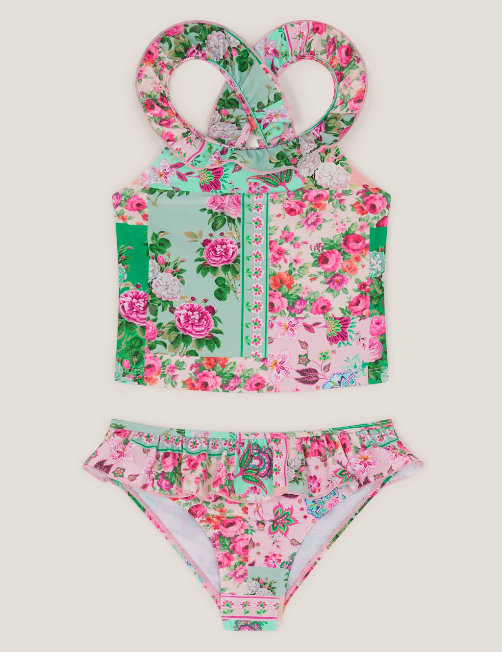 Monsoon Girls 2 Piece Floral Swim Set (3-13 Yrs) - 9-10 Years - Green Mix - Available at M&S