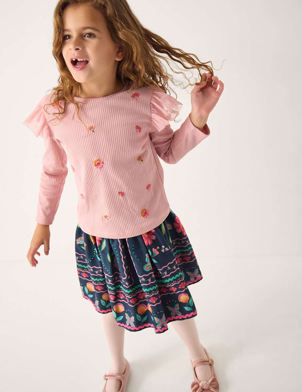 Monsoon Girls Floral Tulle Top & Skirt Outfit (3-13 Yrs) - 12-13 Years - Navy - Available at M&S