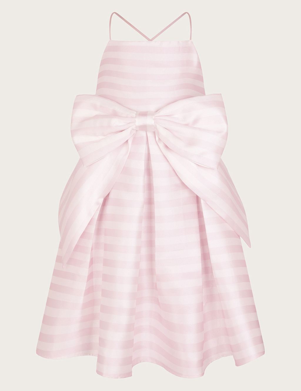 Striped Bow Strappy Twill Party Dress (3-15 Yrs)