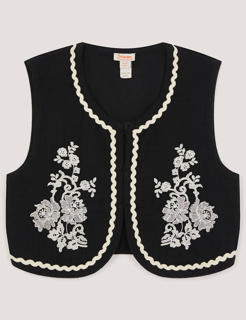 Monsoon Boys Pure Cotton Floral Embroidered Waistcoat (7-15 Yrs) - 7-8 Years - Black Mix - Available at M&S