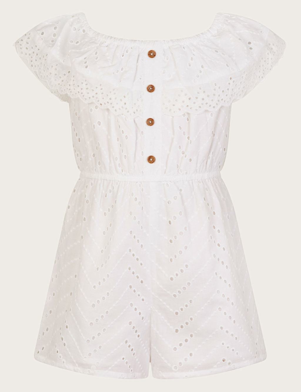 Pure Cotton Broderie Ruffle Playsuit (3-13 Yrs)