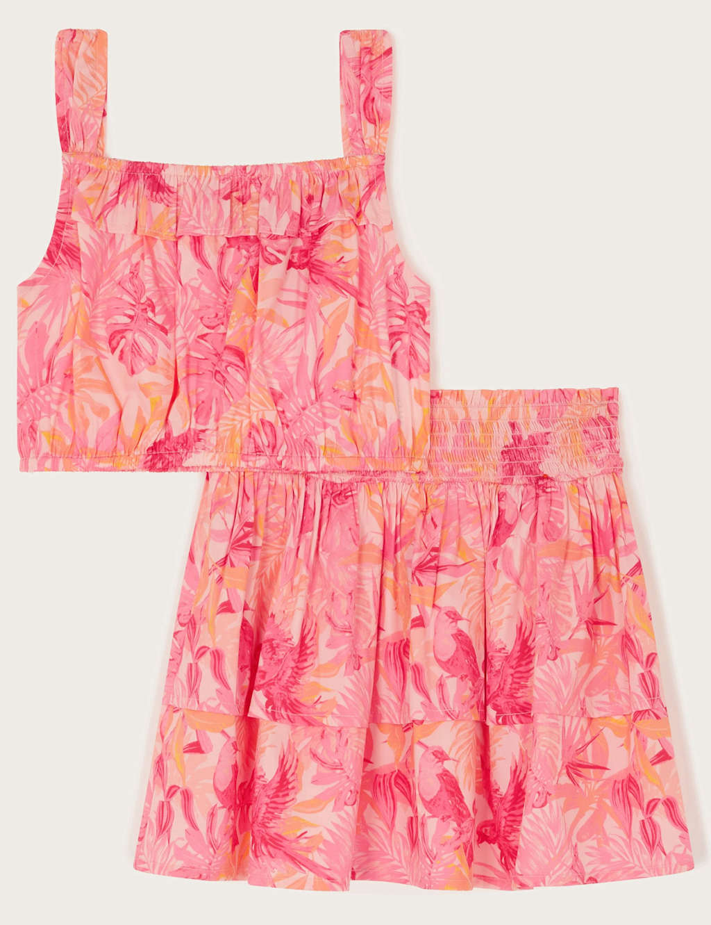 2pc Floral Bird Print Crop Top & Skirt Set (3-15 Yrs)