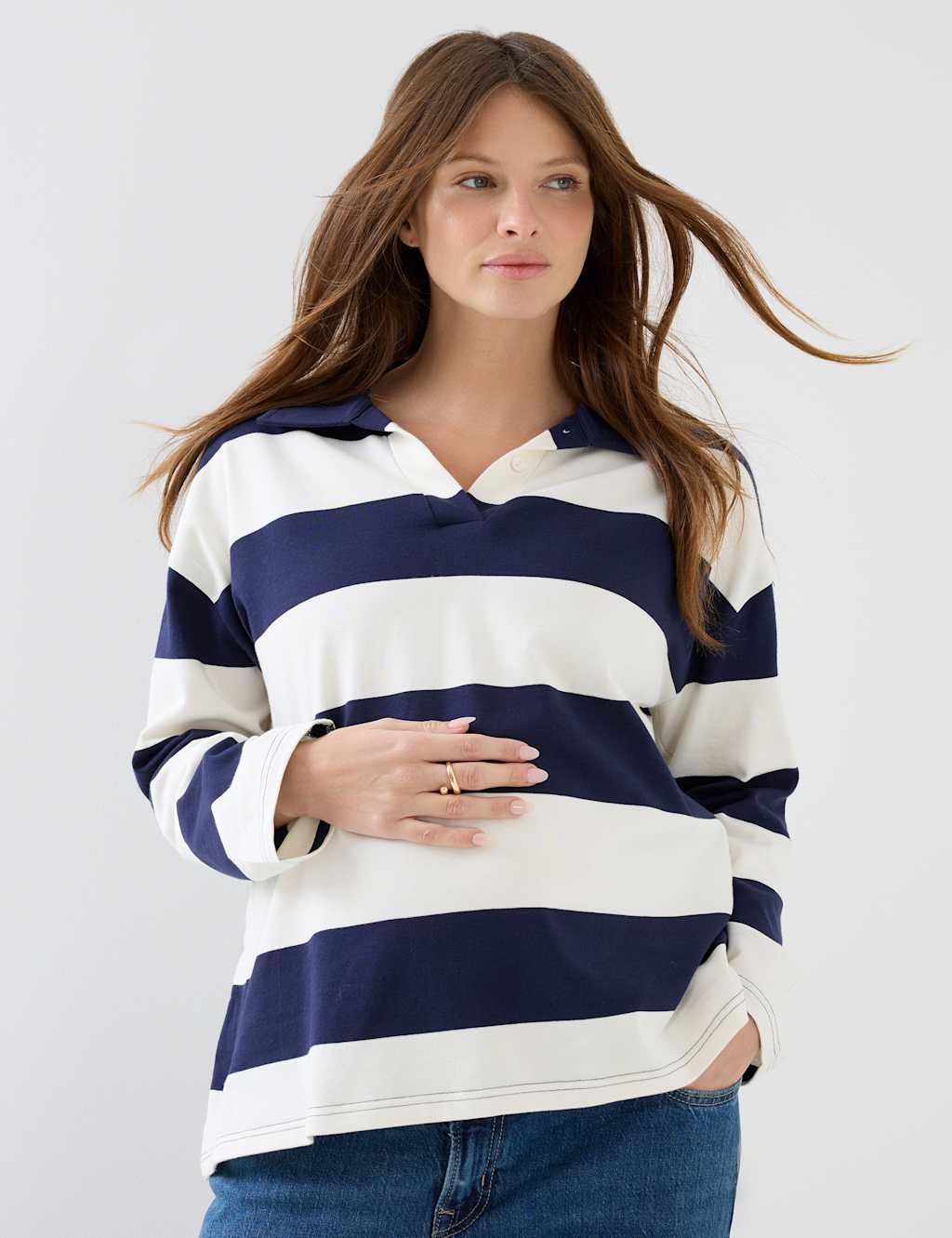 Jojo Maman Bébé Women's Maternity Pure Cotton Striped Rugby Top - Small - Navy Mix - Available at M&S