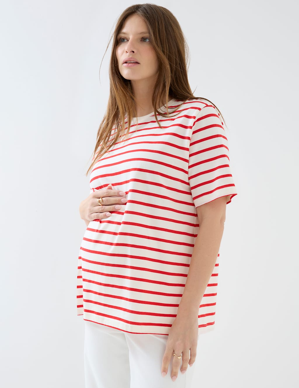 Jojo Maman Bébé Women's Maternity Pure Cotton Striped T-Shirt - Small - Bright Red - Available at M&S