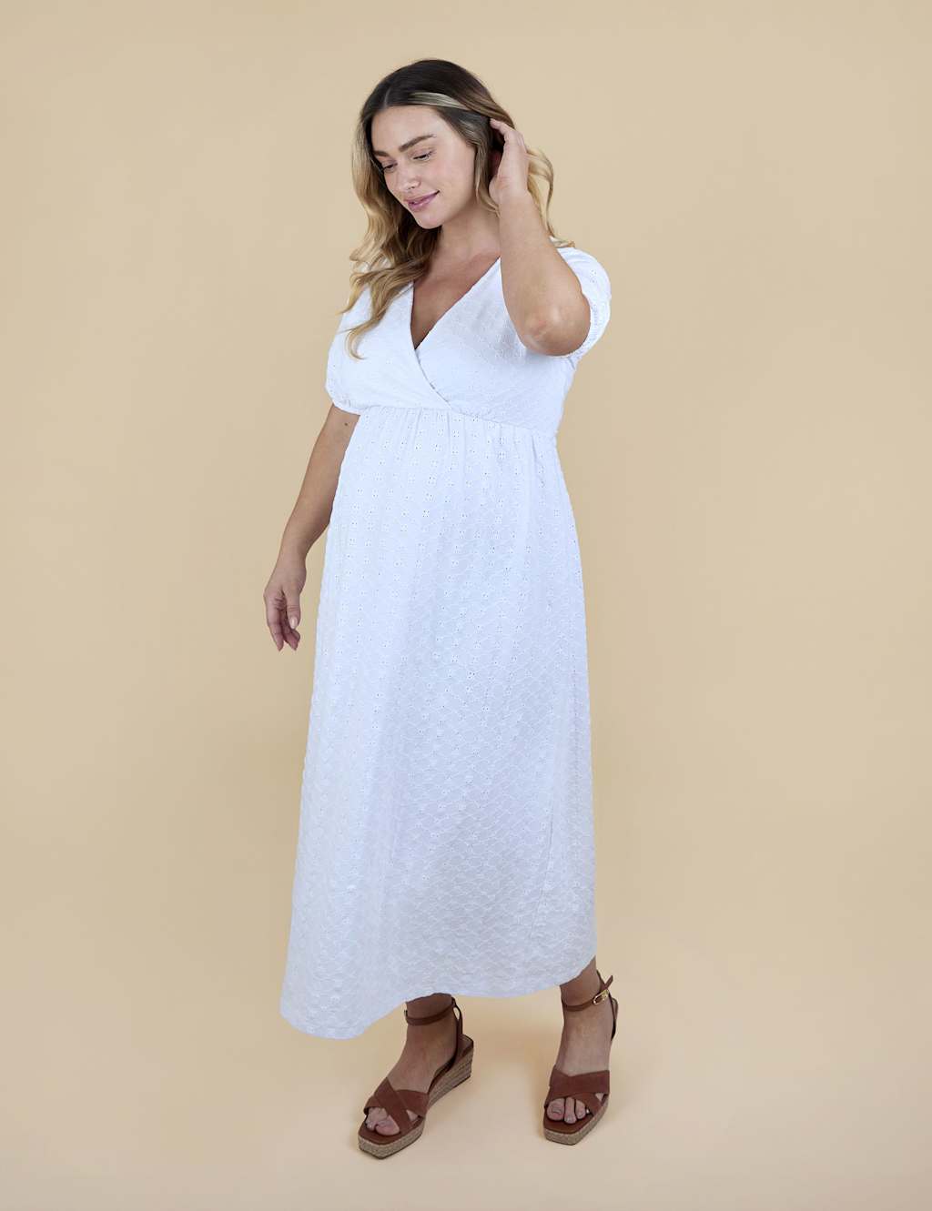 Jojo Maman Bébé Women's Maternity Broderie V-Neck Midi Dress - Small - White - Available at M&S