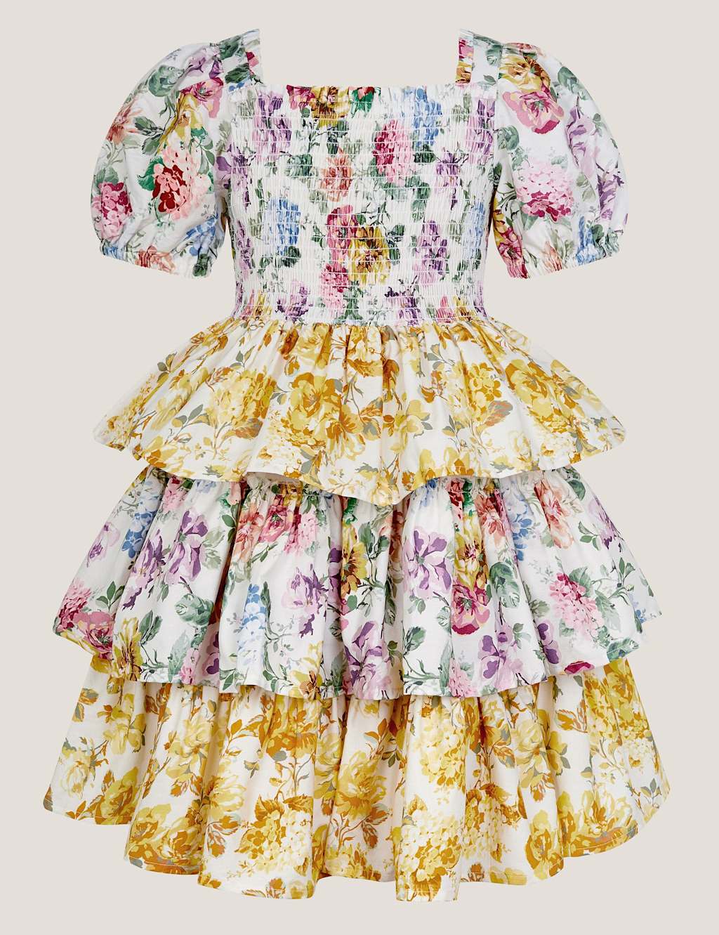 Pure Cotton Floral Tiered Dress (3-15 Yrs)