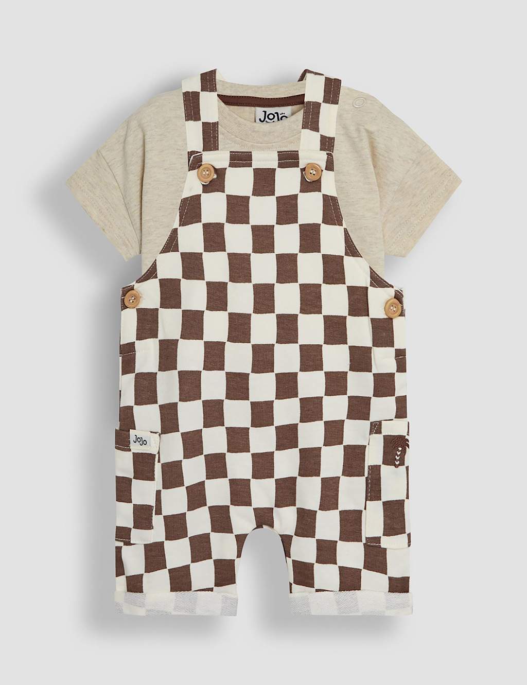 Jojo Maman Bébé Boys 2 Piece Pure Cotton Dungaree Outfit (0-24 Mths) - 3-6 Months - Stone - Available at M&S
