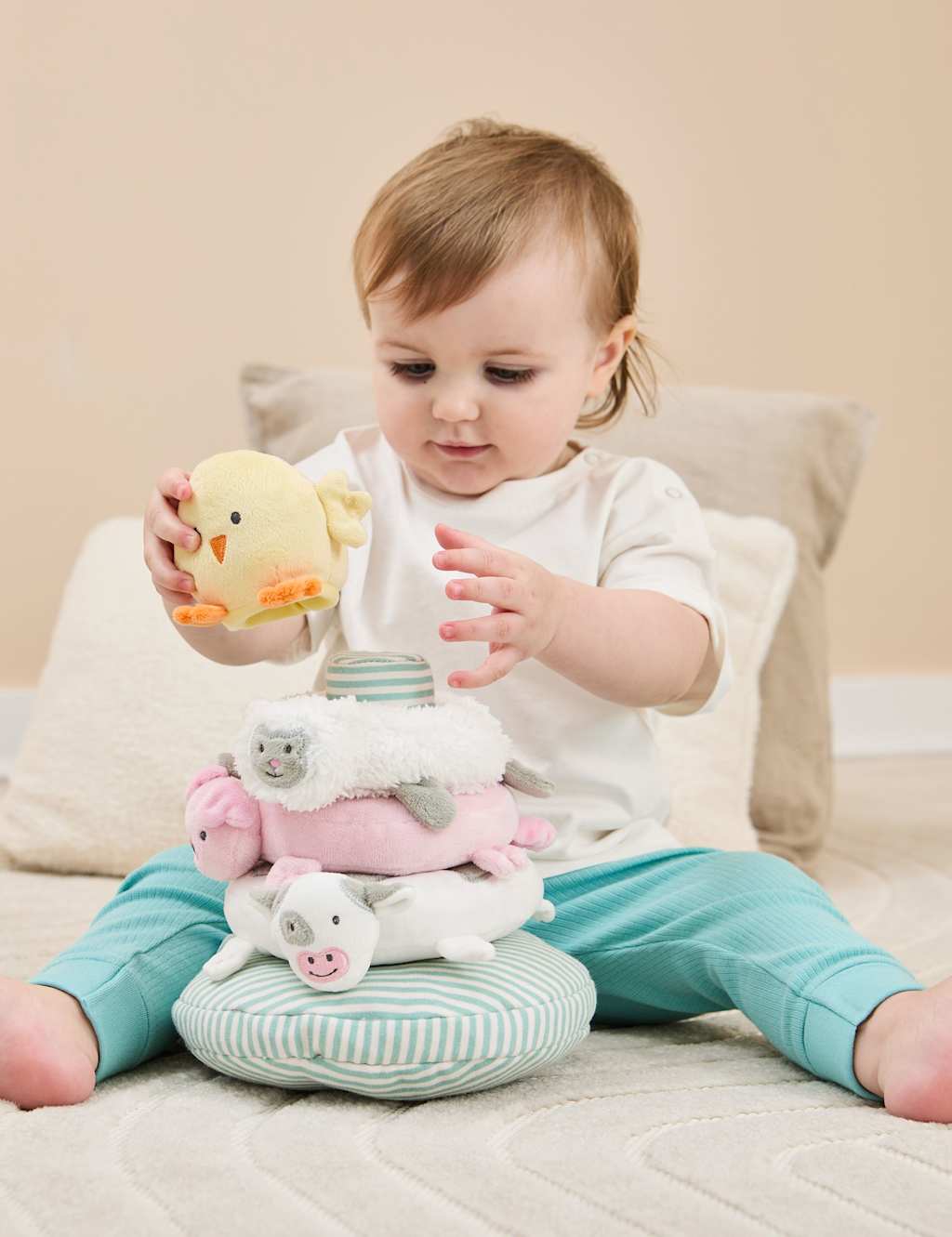 Jojo Maman Bébé Kids Farm Plush Ring Stacker - Multi - Available at M&S