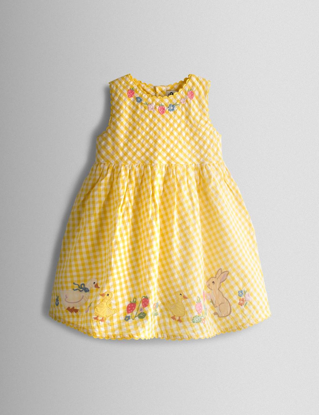 Jojo Maman Bébé Girls Pure Cotton Gingham Duck & Bunny Dress (6 Mths-7 Yrs) - 6-12 Months - Yellow - Available at M&S