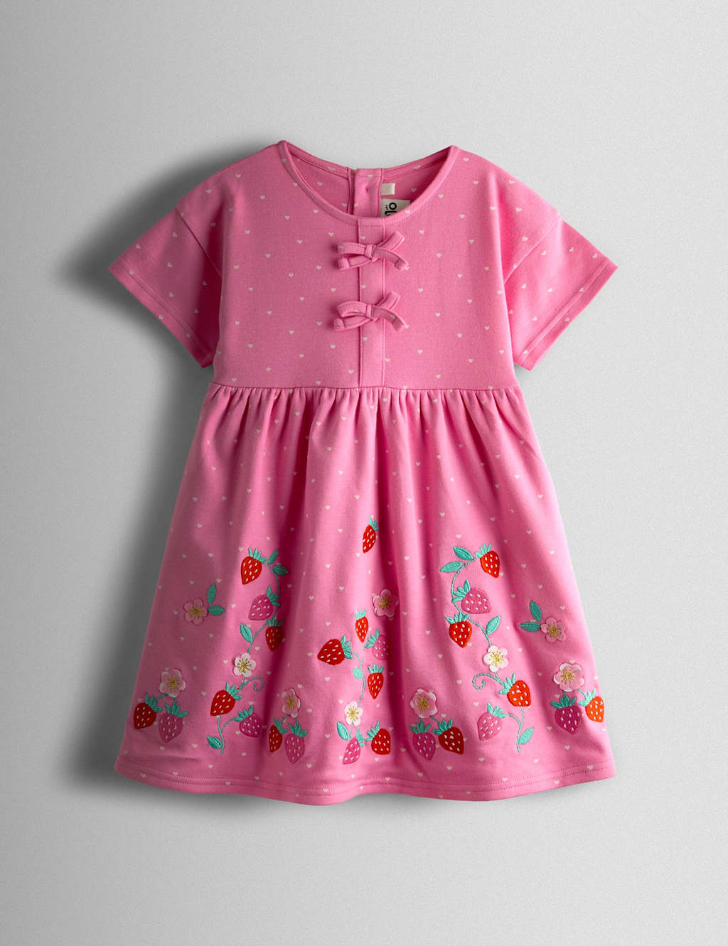 Jojo Maman Bébé Girls Strawberry Applique Bow Dress (6 Mths-7 Yrs) - 3-4 Years - Pink - Available at M&S