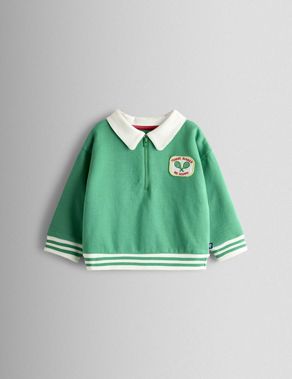 Jojo Maman Bébé Boys Tennis Appliqué Half Zip Sweatshirt (1-9 Yrs) - 18-24 Months - Green - Available at M&S