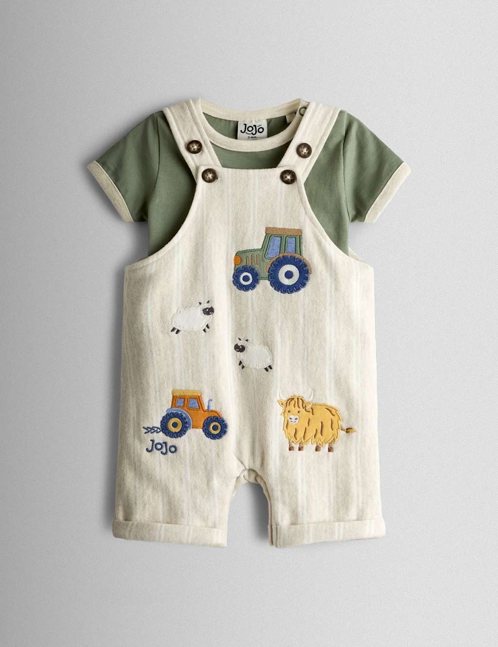 Jojo Maman Bébé Boys 2 Piece Tractor Outfit (0-24 Mths) - 6-12 Months - Oatmeal Mix - Available at M&S