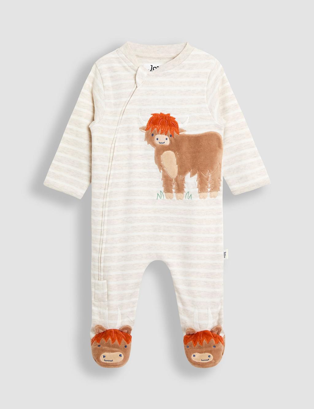 Jojo Maman Bébé Boys Pure Cotton Highland Cow Zip Sleepsuit (7lbs-18 Mths) - Newborn - Natural Mix - Available at M&S