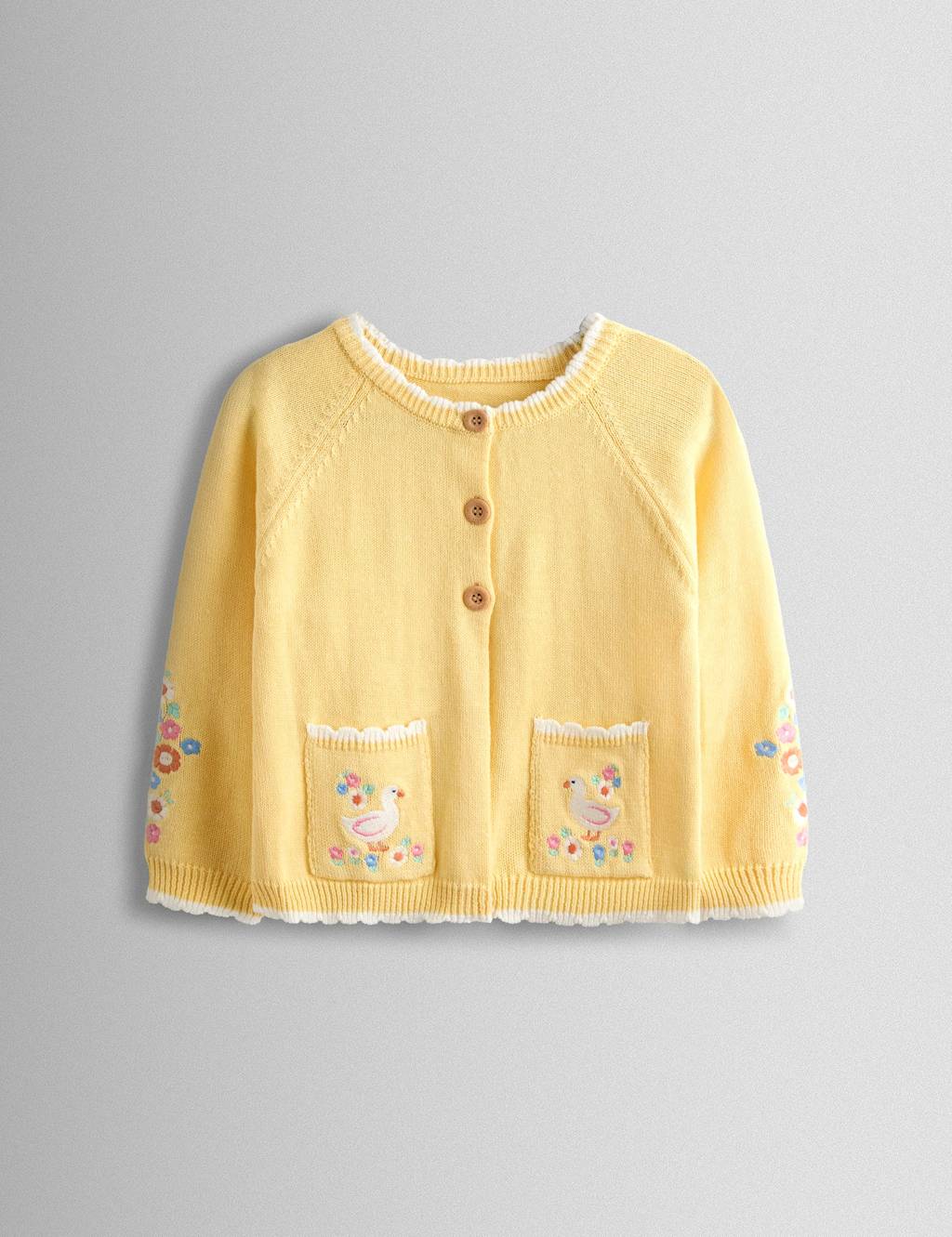 Jojo Maman Bébé Girls Pure Cotton Duck Cardigan (0-7 Yrs) - 3-4 Years - Yellow - Available at M&S