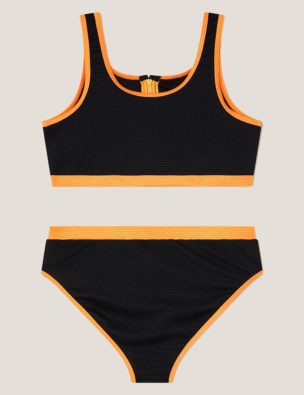 Sporty Contrast Trim Zip Front Bikini (7-15 Yrs)
