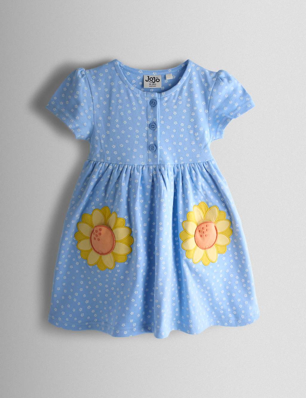 Jojo Maman Bébé Girls Pure Cotton Sunflower Dress (1-7 Yrs) - 5-6 Years - Light Blue - Available at M&S