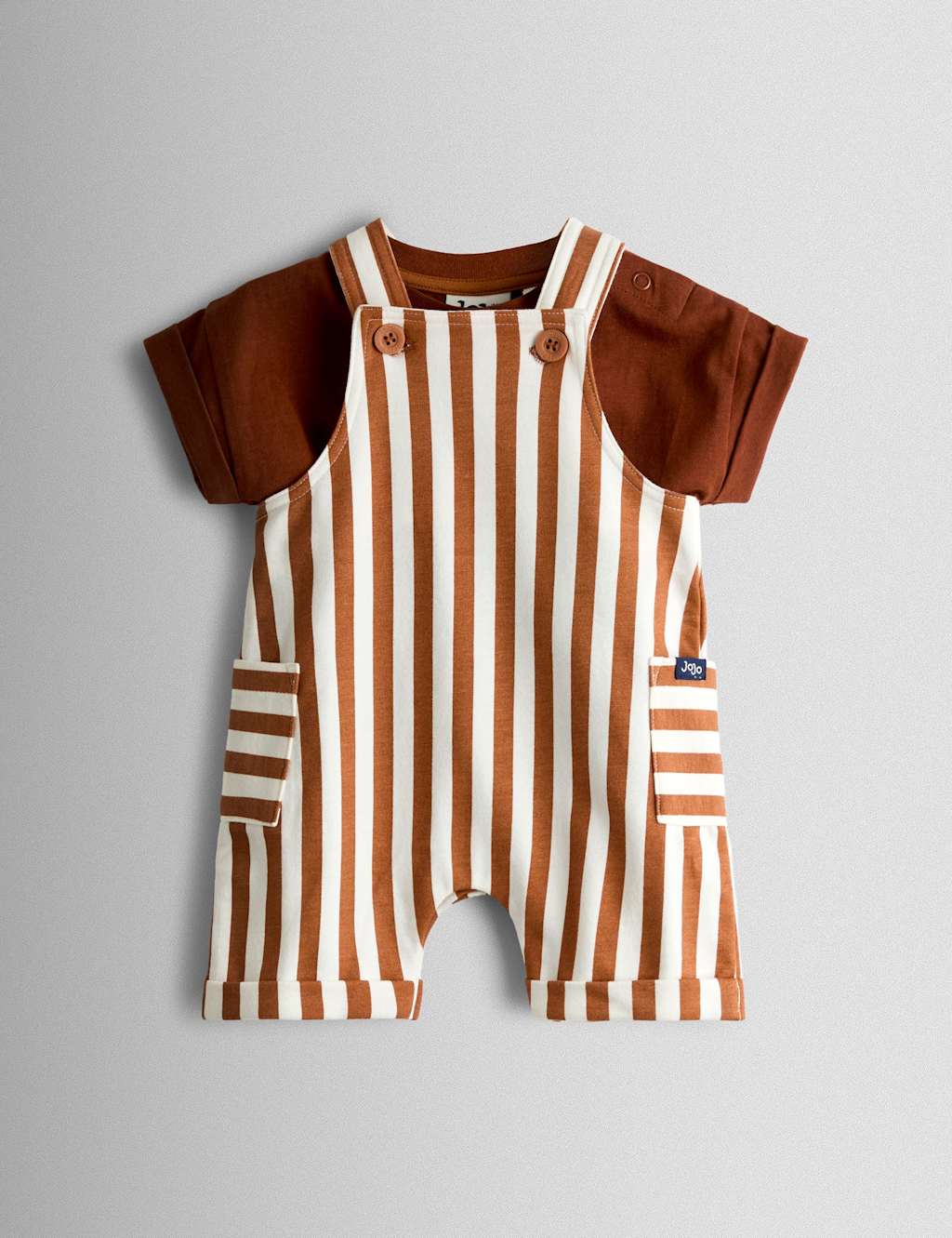 Jojo Maman Bébé Boys 2 Piece Pure Cotton Dungarees & T-Shirt Set (0-18 Mths) - 3-6 Months - Orange - Available at M&S
