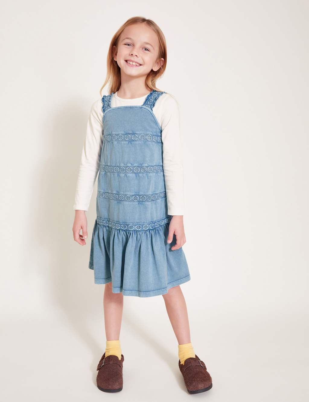 2pc Pure Cotton Embroidered Pinafore Outfit (3-15 Yrs)