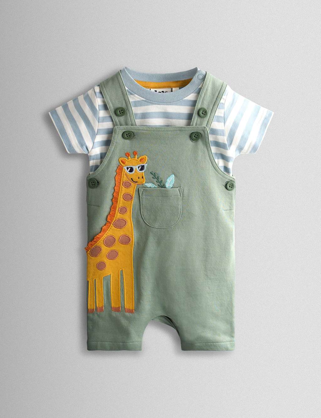 Jojo Maman Bébé Boys 2 Piece Pure Cotton Dungarees & T-Shirt Set - 0-3 Months - Khaki - Available at M&S