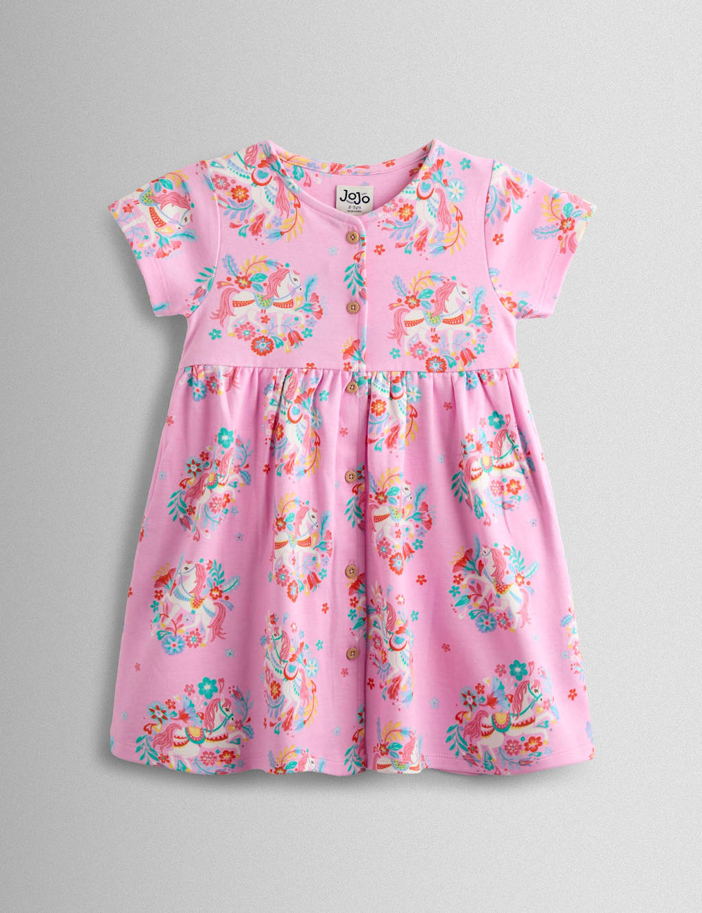 Jojo Maman Bébé Girls Pure Cotton Unicon Pet In Pocket Dress (6 Mths - 7 Yrs) - 3-4 Years - Light Pink - Available at M&S