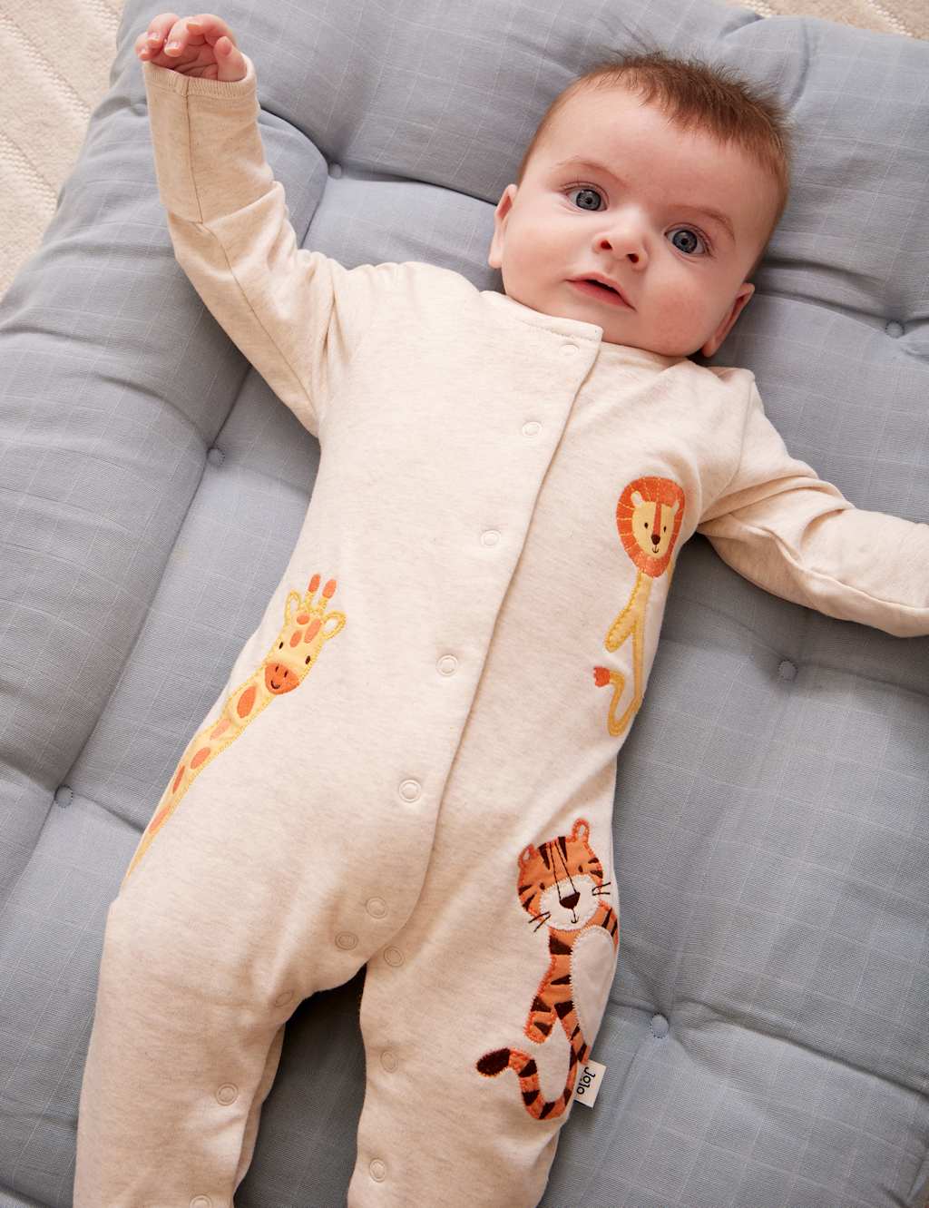 Jojo Maman Bébé Boys Pure Cotton Safari Appliqué Sleepsuit (7lbs-12 Mths) - 3-6 Months - Neutral - Available at M&S