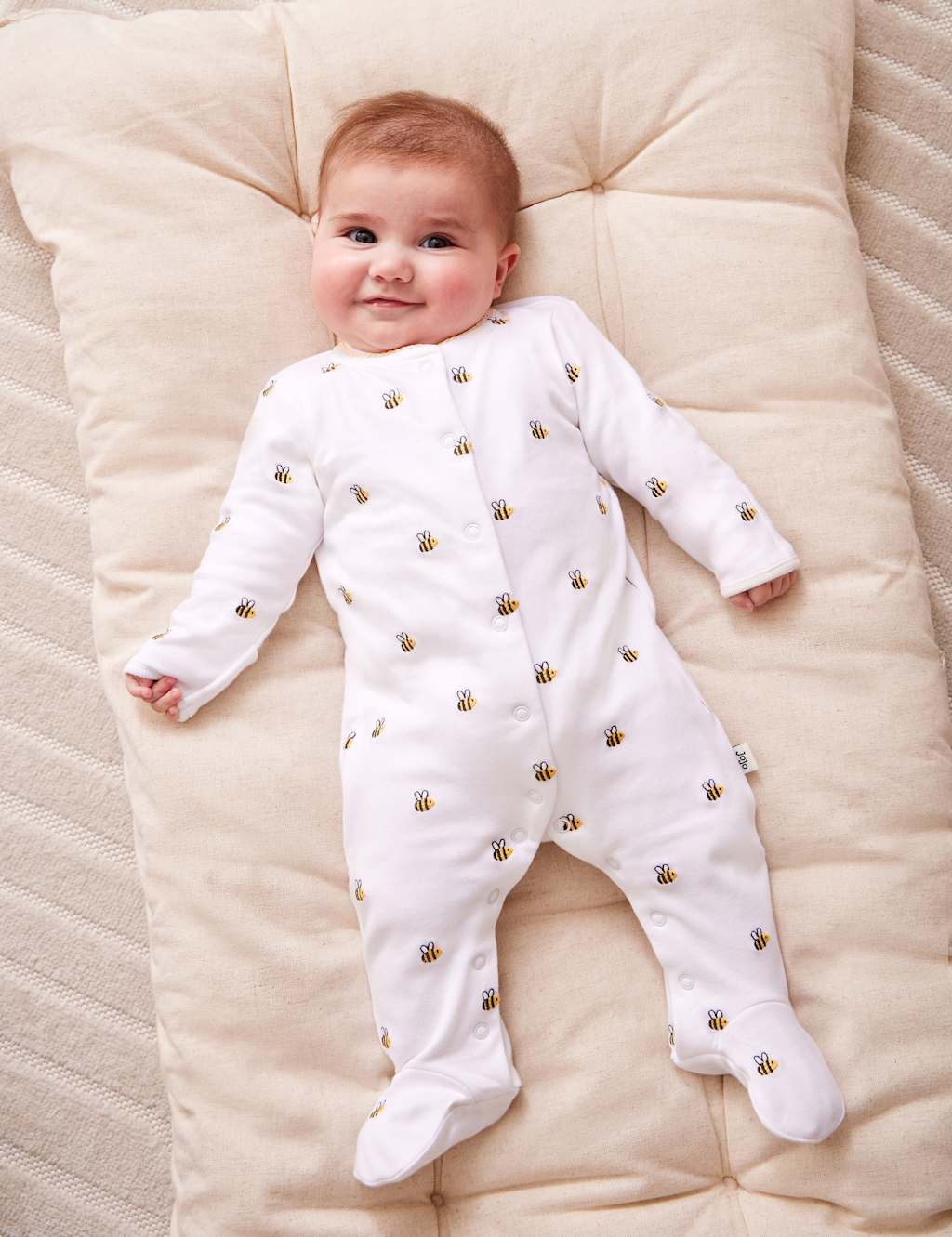 Jojo Maman Bébé Kids Pure Cotton Embroidered Bee Sleepsuit (7lbs-18 Mths) - 6-9 Months - White - Available at M&S