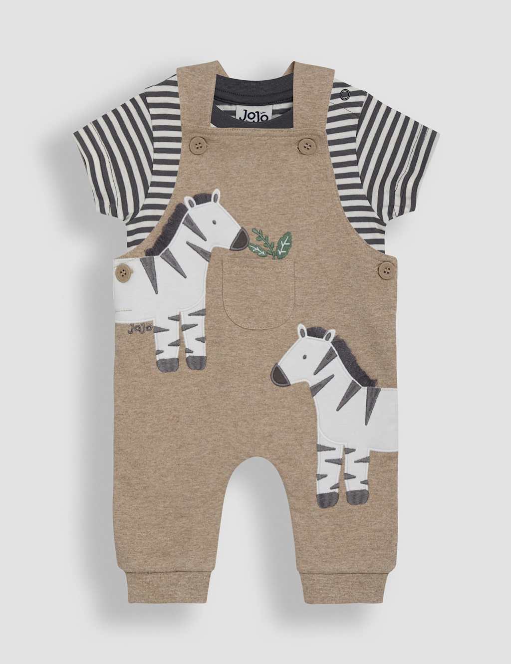 Jojo Maman Bébé Boys 2 Piece Pure Cotton Zebra Dungaree Outfit (0-24 Mths) - 3-6 Months - Light Brown - Available at M&S