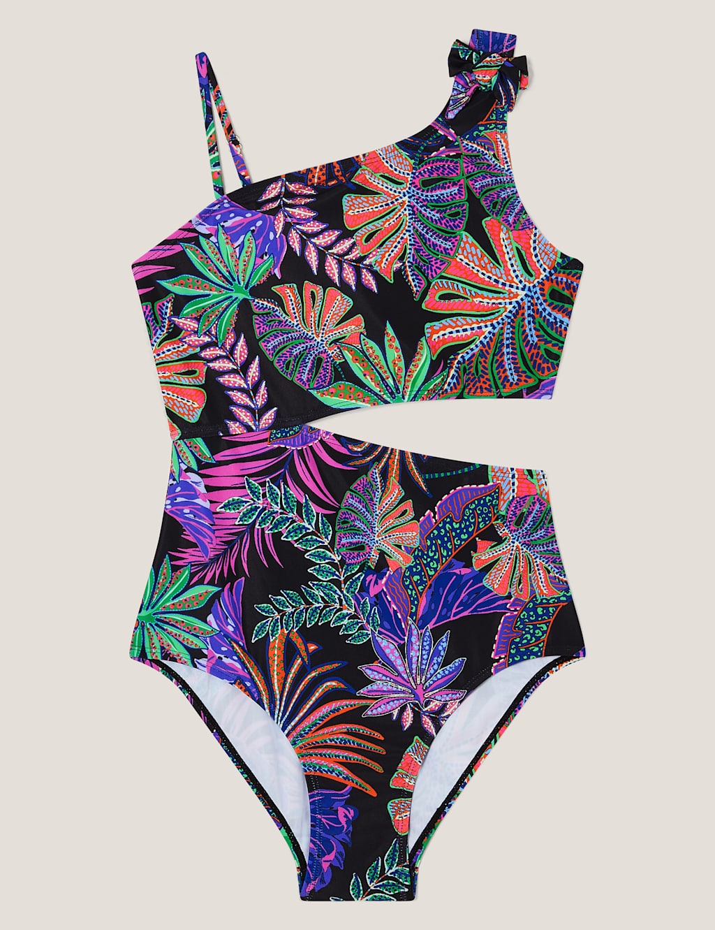 Tropical Asymmetric Cutout Detail Swimsuit (7-15 Yrs)