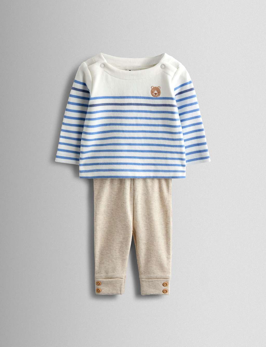 Jojo Maman Bébé Boys 2 Piece Cotton Rich Bear Outfit (0-24 Mths) - 3-6 Months - Cream - Available at M&S