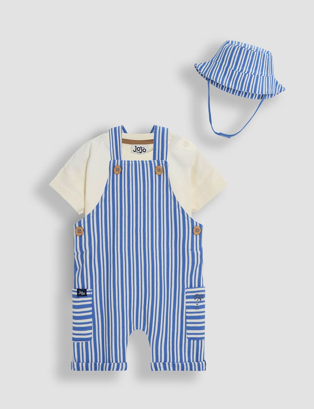 Jojo Maman Bébé Boys 3 Piece Pure Cotton Dungaree Outfit (0-24 Mths) - 12-18 Months - Light Blue - Available at M&S