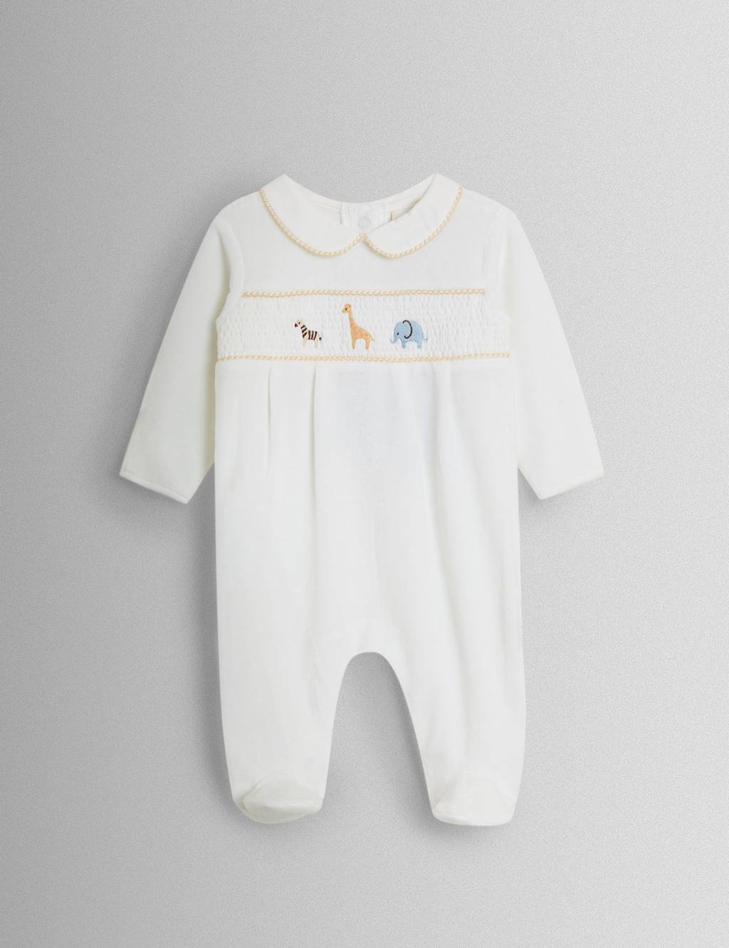 Jojo Maman Bébé Kids Cotton Rich Velour Safari Sleepsuit (7lbs-9 Mths) - 6-9 Months - Cream - Available at M&S