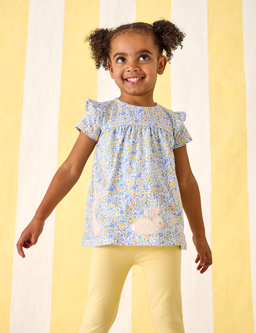 Jojo Maman Bébé Girls Cotton Rich Bunny Appliqué Legging Outfit (0-3 Yrs) - 12-18 Months - Yellow - Available at M&S