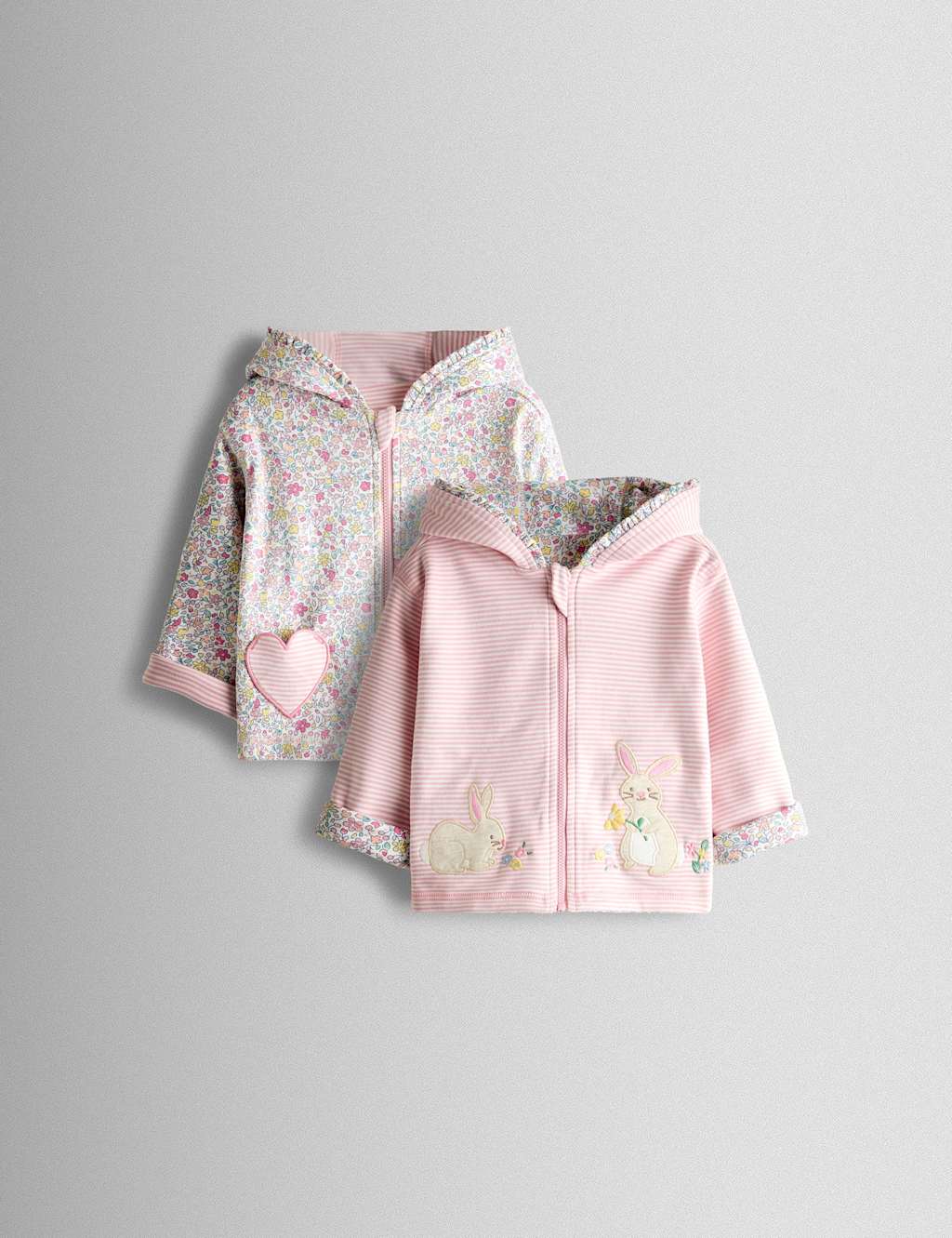 Jojo Maman Bébé Girls Pure Cotton Reversible Floral Bunny Hoodie (6 Mths - 7 Yrs) - 3-4 Years - Light Pink - Available at M&S