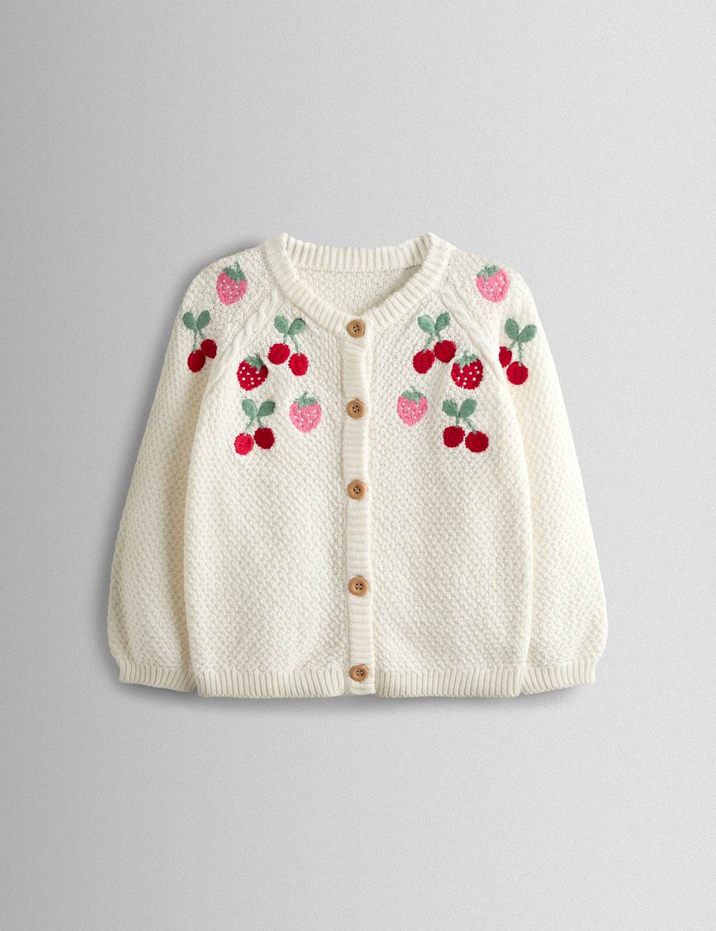 Jojo Maman Bébé Girls Pure Cotton Fruit Cardigan (6 Mths-7 Yrs) - 5-6 Years - Cream - Available at M&S