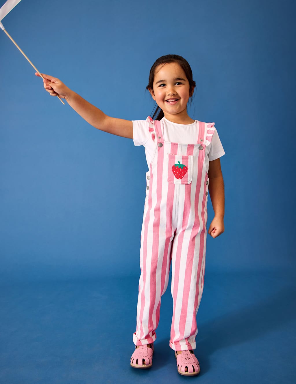 Jojo Maman Bébé Girls Pure Cotton Strawberry Dungaree Outfit (6 Mths - 9 Yrs) - 12-18 Months - Light Pink - Available at M&S