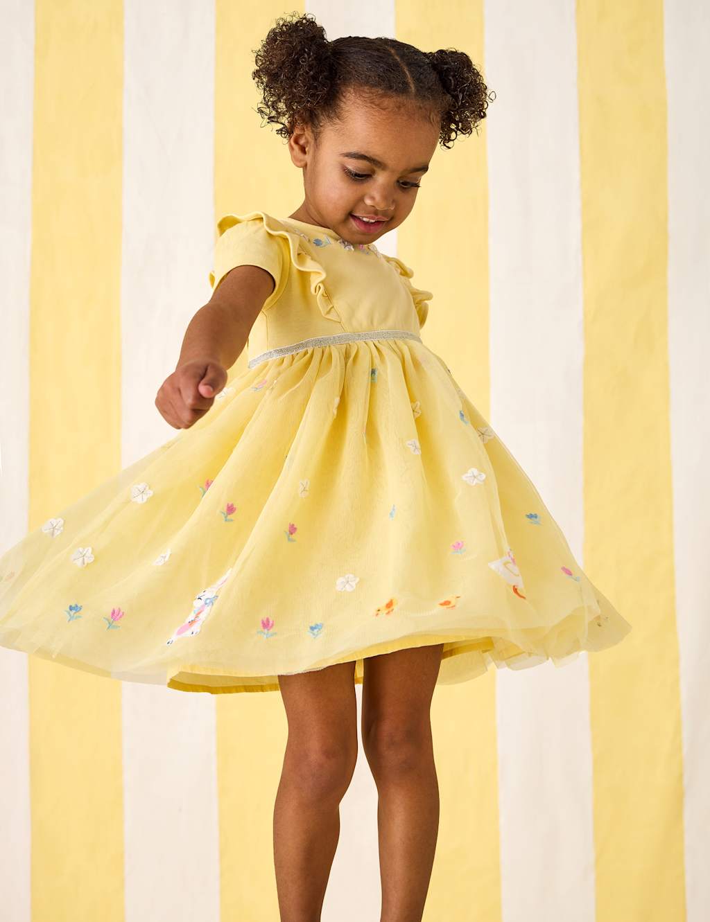 Jojo Maman Bébé Girls Cotton Rich Easter Applique Tulle Party Dress (6 Mths-7 Yrs) - 4-5 Years - Yellow - Available at M&S