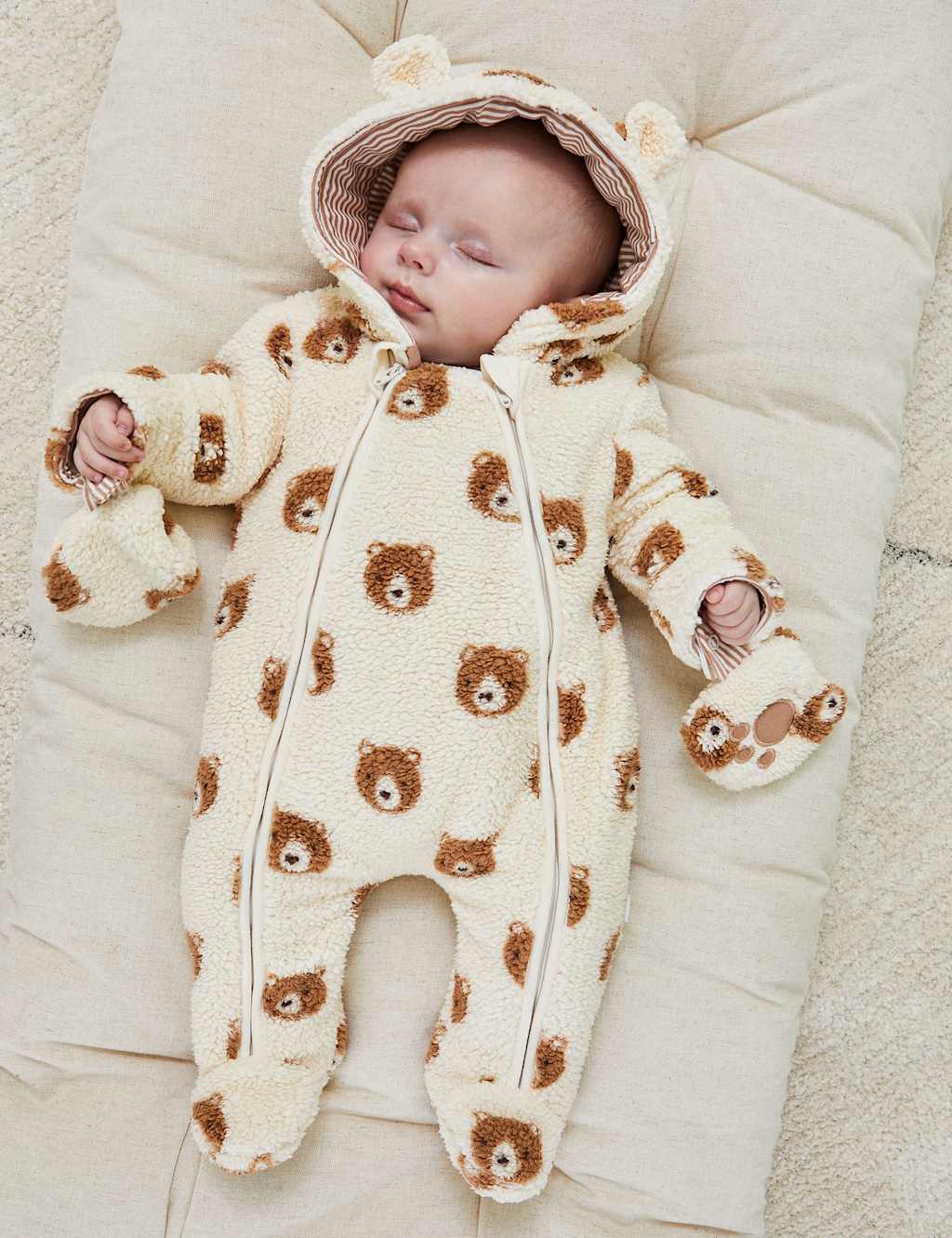 Jojo Maman Bébé Boys Bear Print Zip Pramsuit (7lbs-12 Mths) - 6-9 Months - Cream - Available at M&S