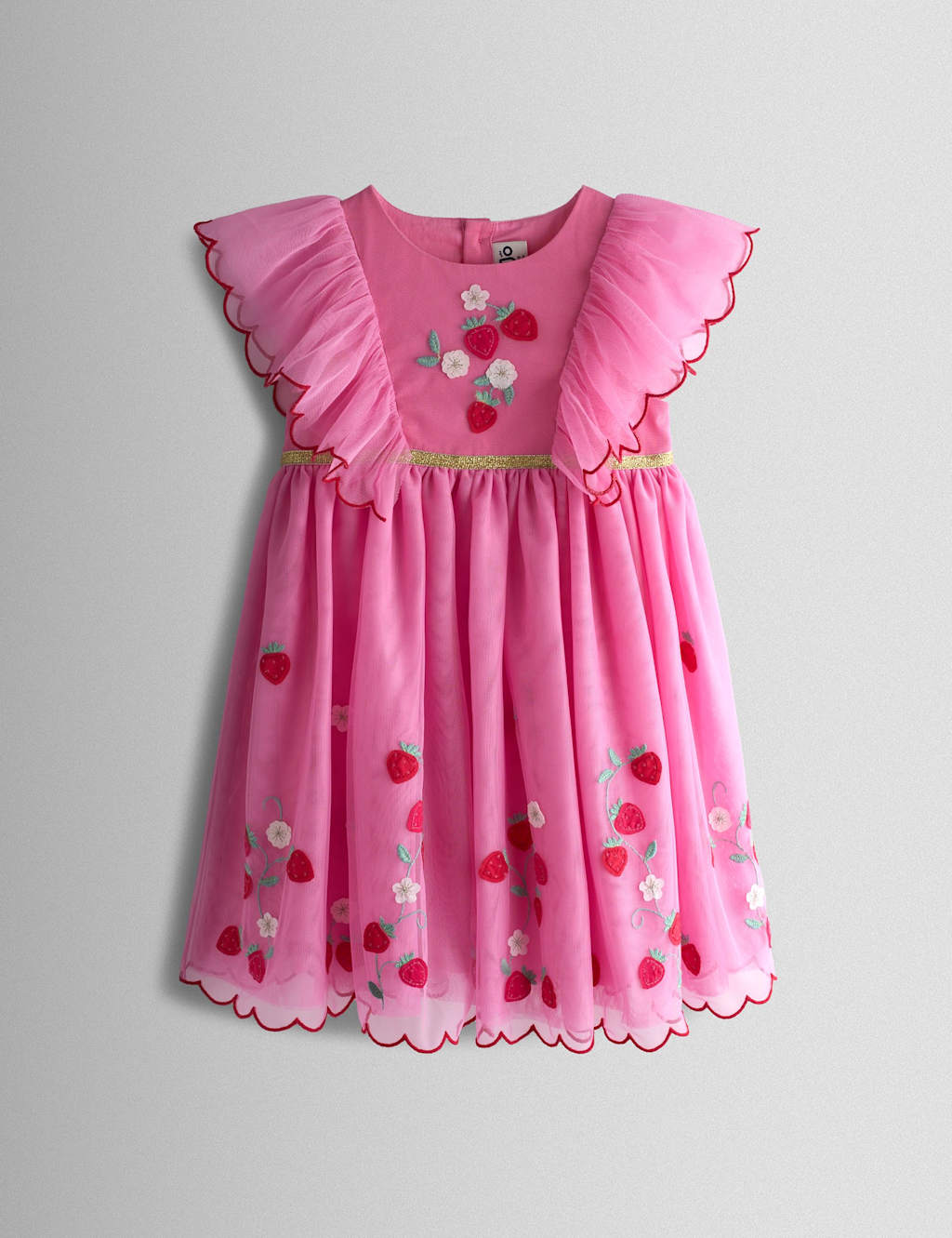 Jojo Maman Bébé Girls Tulle Strawberry Dress (6 Mths-7 Yrs) - 12-18 Months - Pink - Available at M&S