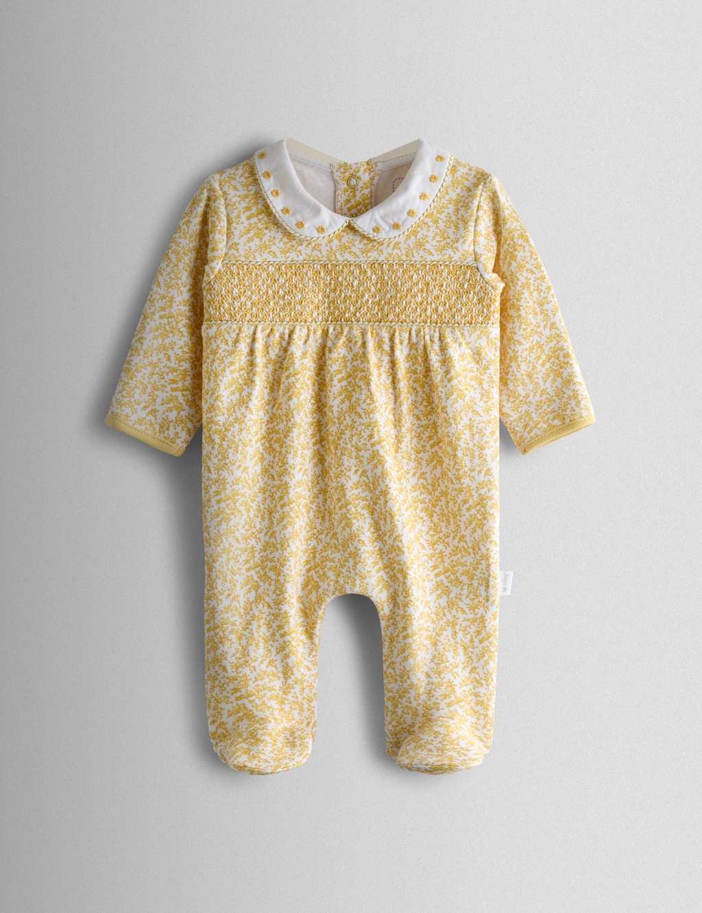 Jojo Maman Bébé Girls Pure Cotton Smocked Sleepsuit (0-12 Mths) - 9-12 Months - Yellow - Available at M&S