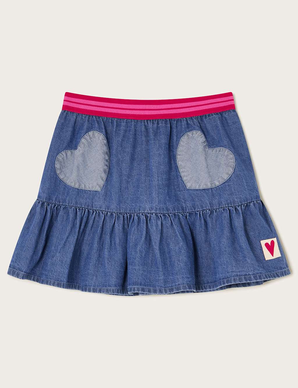 Denim Heart Patch Tiered Ruffle Skirt (3-13 Yrs)